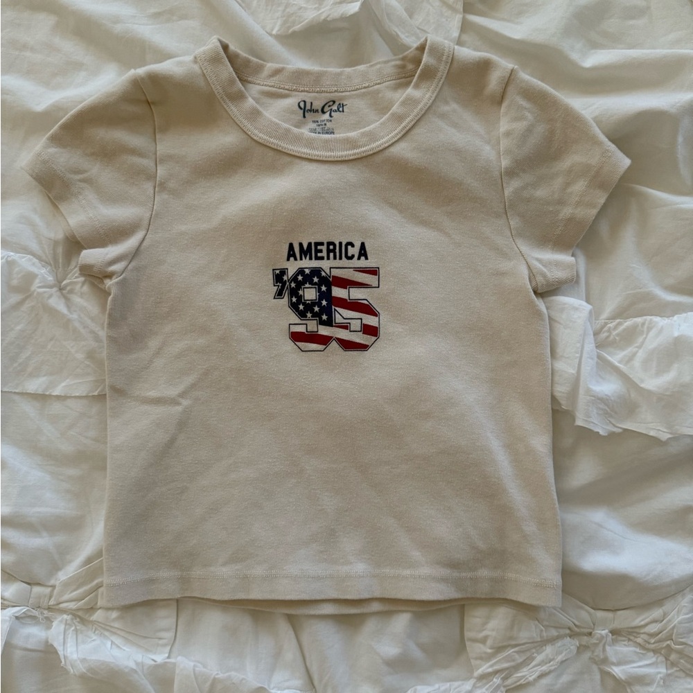 Brandy Melville Cream American Flag Graphic Tee